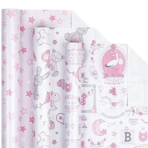 Baby Shower Wrapping Paper - Baby Girl Mini Roll 3-Pack